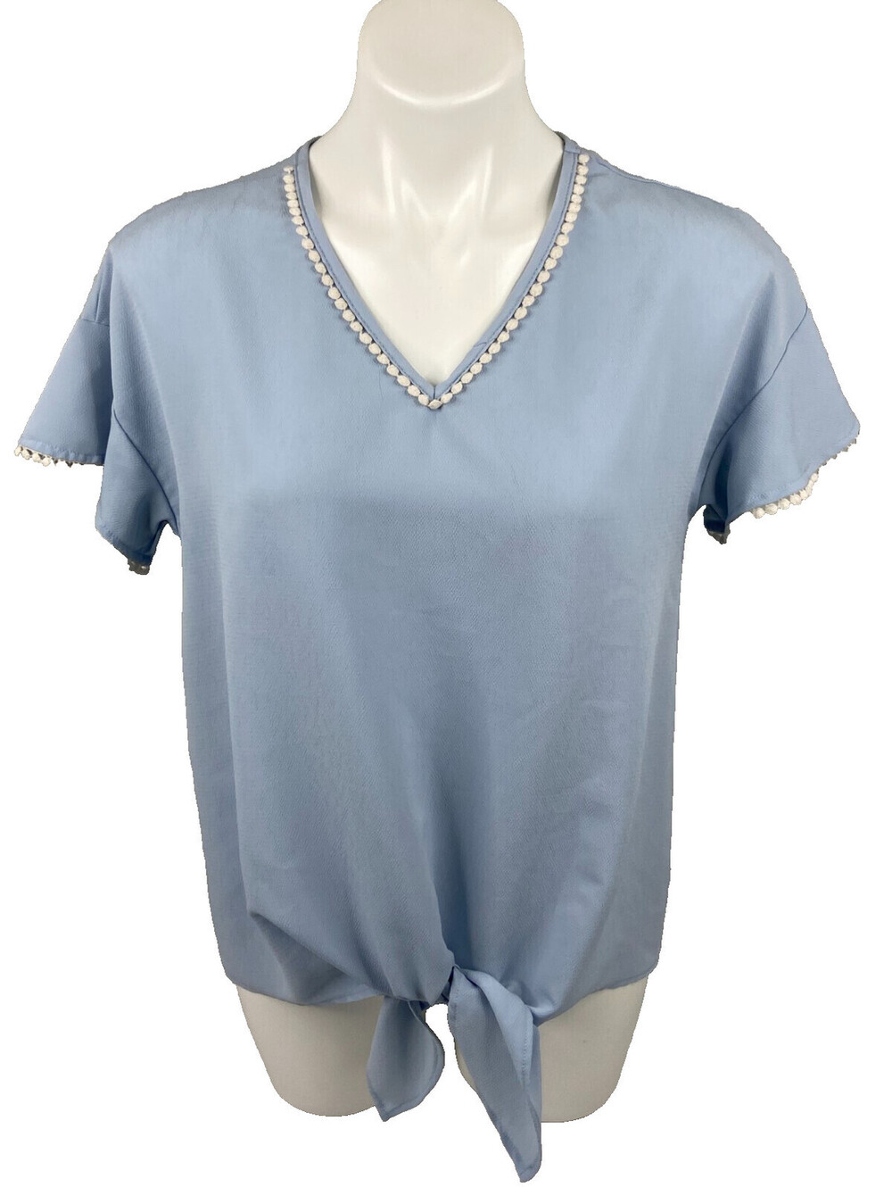 Flamingo Women Large Blue Tie Front Shirt Blouse Lightweight Casual